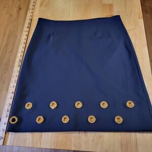 Doncaster Navy Blue Pencil Skirt Gold Circle Metal Detail 10